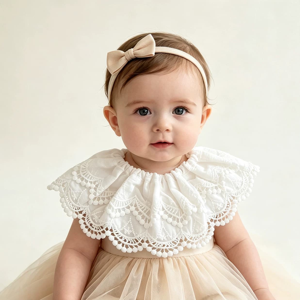Cross-border embroidered elastic bib baby pure cotton lace bib turban girl baby fake collar round turban