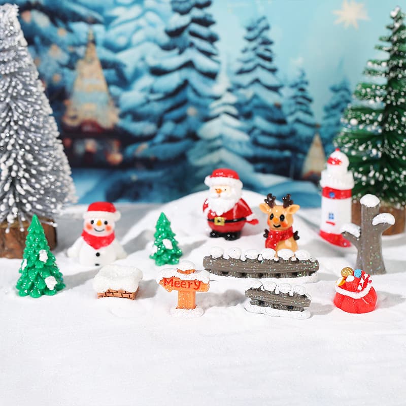 Christmas Theme Miniature Creative Ornament Set - Santa Claus, Reindeer, Snowman Snow Scene Desktop Mini Landscape