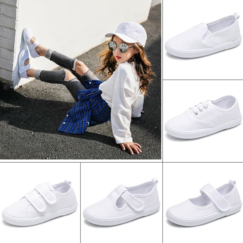 2026 New Spring Autumn Children's White Canvas Shoes White Dance Shoes Boys Girls Canvas Shoes Student White Shoes Wholesale