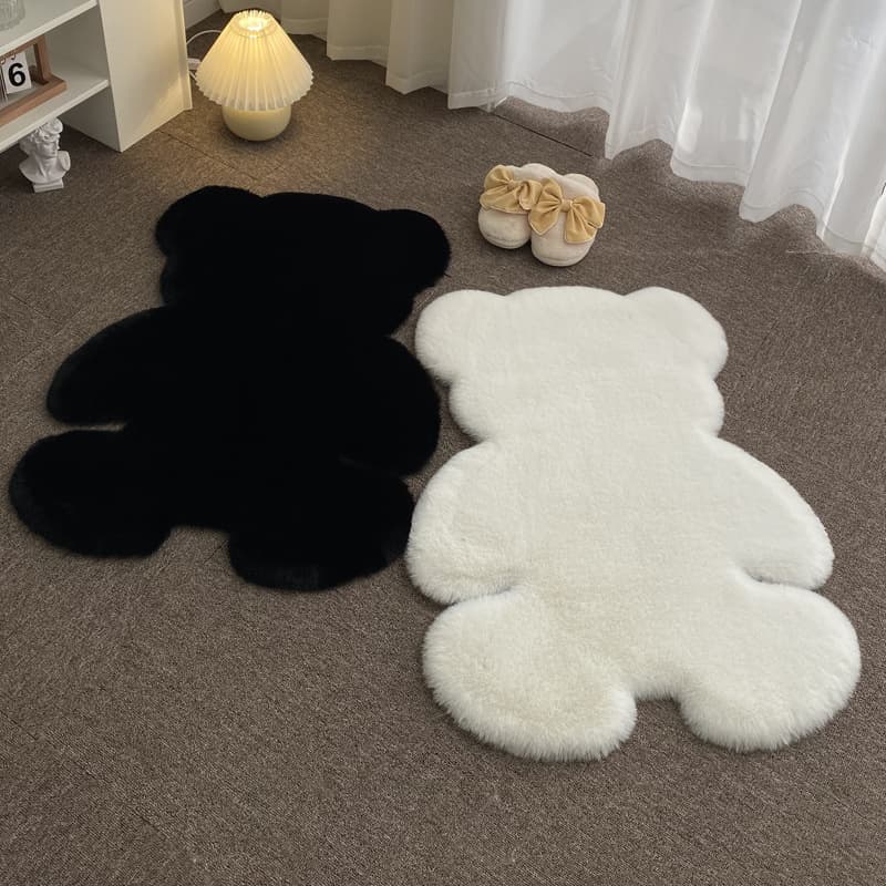 Cartoon Bear Carpet, Faux Rabbit Fur Room Decoration, Bedroom Home, Anime-Inspired Kids' Bedside Rug