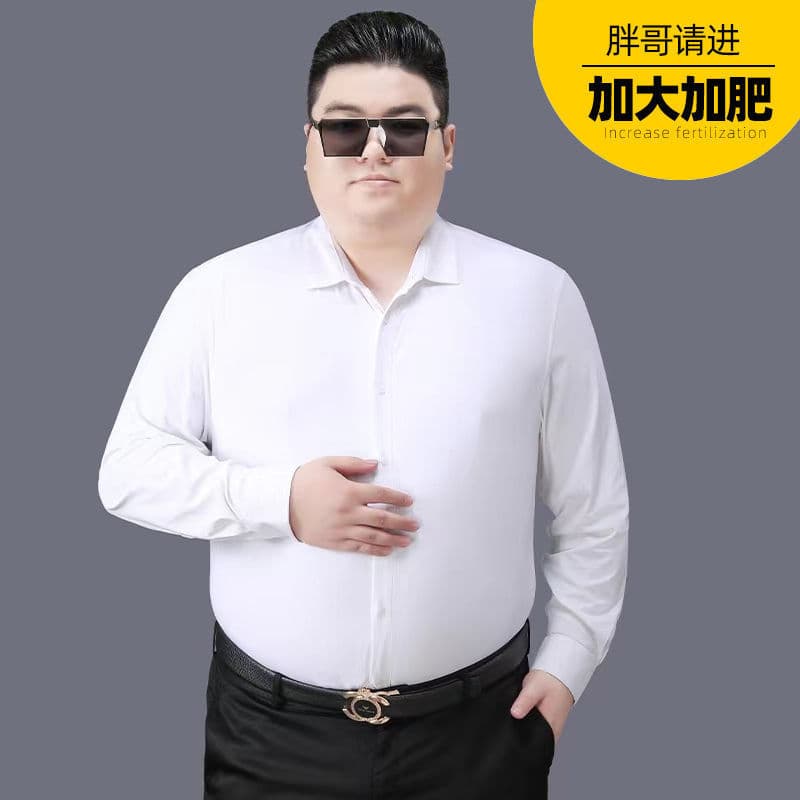 2024 Spring Men's Clothing, Long Sleeve Shirt for Overweight Men, Big and Tall Plus Size, Solid Color No Pocket Top