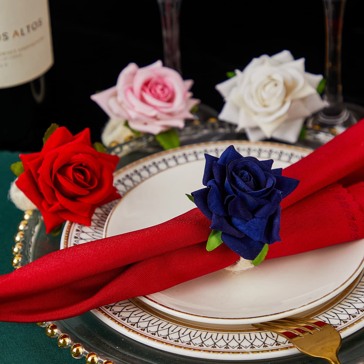 Western-style simulated napkin ring for hotel banquets, creative forest-style rose napkin ring for table decoration