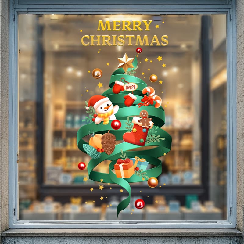 2026 Christmas Tree Glass Door Window Static Cling Stickers Holiday Decoration Window Decals UV Shop Decoration Stickers