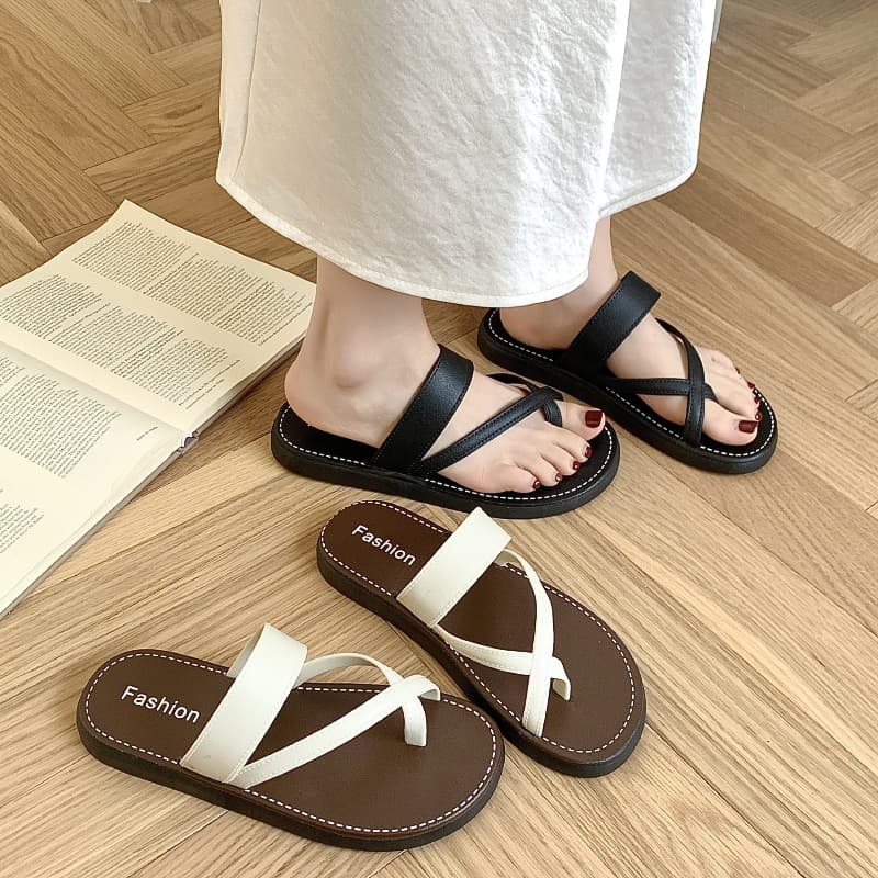 Summer New Women's Slippers Fashion Versatile Cross Toe Slide Non-Slip Bathroom Shower Outdoor Beach Sandals