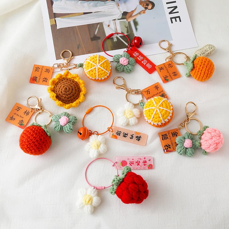 Crochet Keychain Bag Charm Fruit Handmade Craft Good Luck Happens Top Student Small Gift