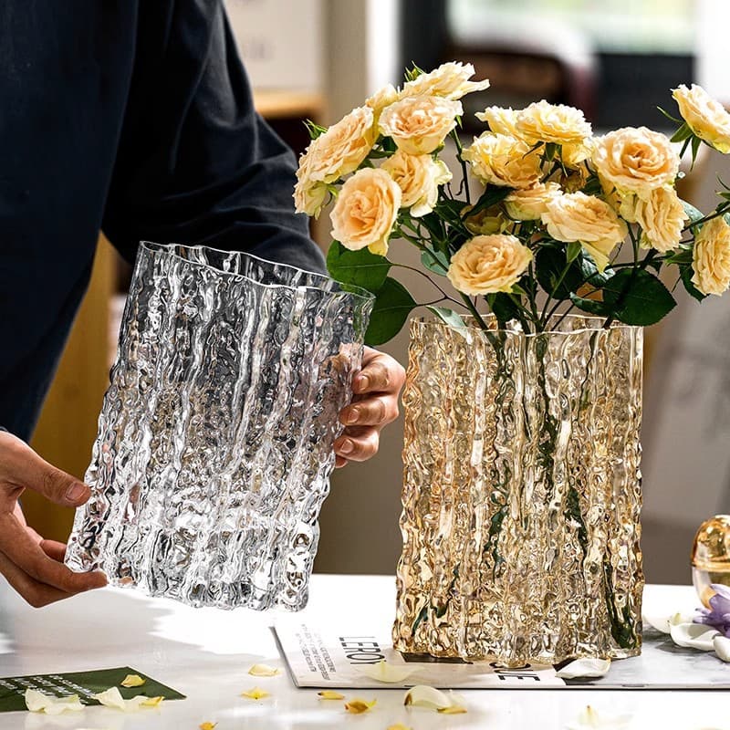 Glass Flower Vase Living Room Decorative Items Fresh Flowers Water Cultivation Large Diameter Modern Simple Style Home Decoration