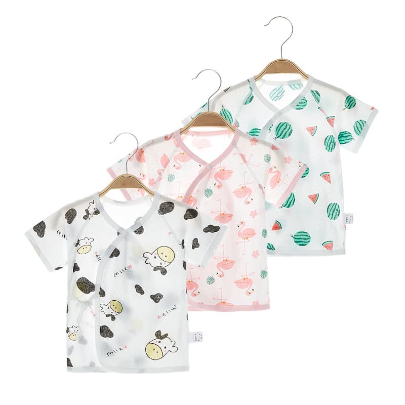 Buddhist Robe Infant Short Sleeve Lightweight Breathable Summer Cotton Seamless Newborn Baby Top Half Sleeve Pure Cotton Summer