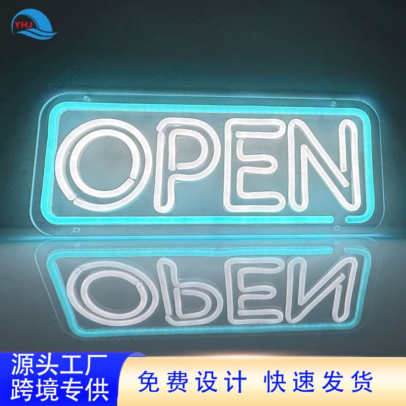 LED neon custom neon light letters, OPEN signage, advertising signs, custom illuminated letters.