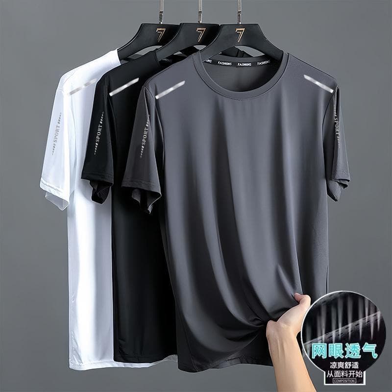 Summer Quick-Dry T-Shirt for Men, Short Sleeve, Loose Fit, Ice-Cool Breathable, Gym Running, Plus Size, Stretch Quick-Dry Sport Tee