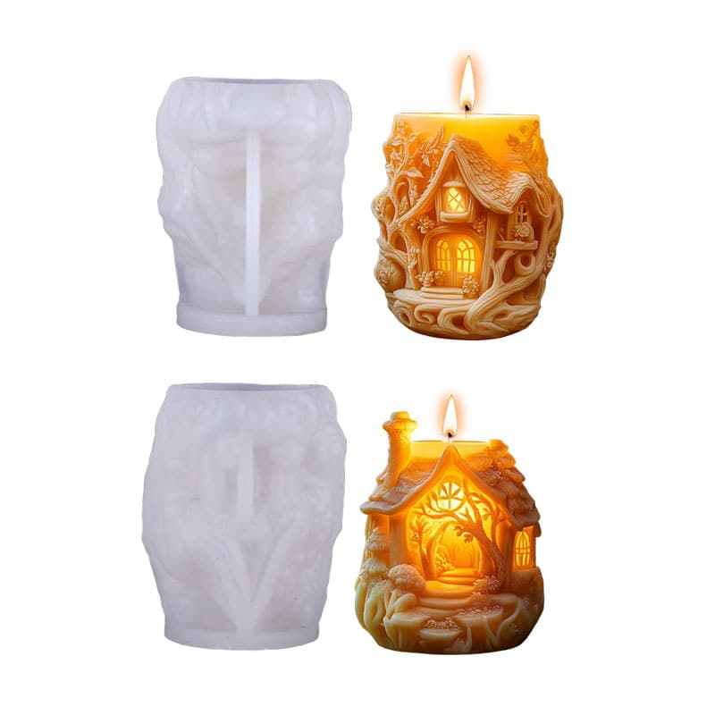 Sanxin Treehouse Scented Candle Silicone Mold DIY Fairy Tale Forest Cabin Candle 3D Building Silicone Mold