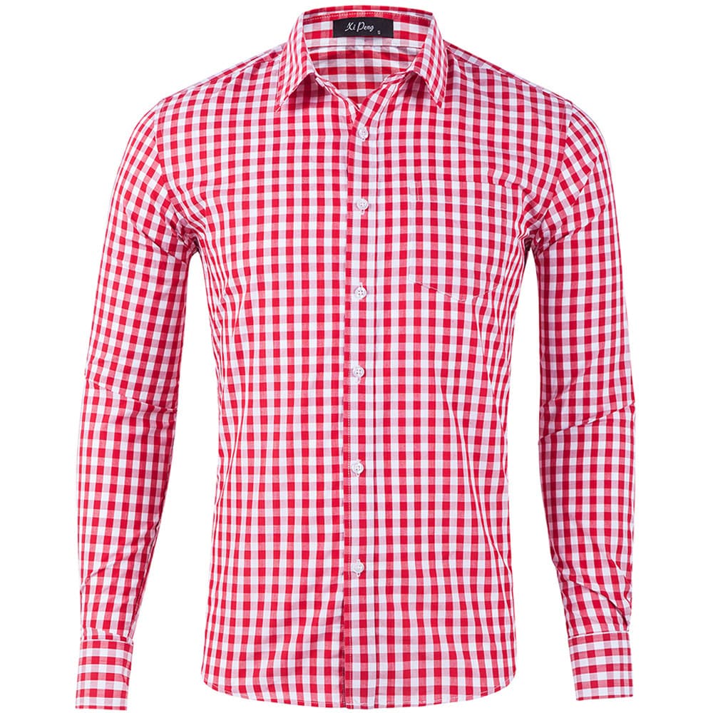 Cross-border 100% Cotton Small Grid Non-Iron Long-Sleeve Big Size Men's Shirt Wrinkle-Resistant Amazon Shirt