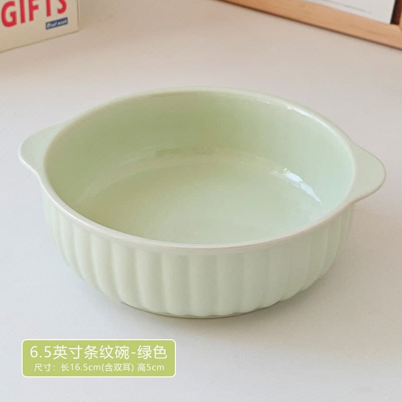 Ceramic Double-Handled Soup Bowl, Underglaze Color, High Appearance, Noodle Bowl with Spoon, Salad Bowl, Microwave Safe