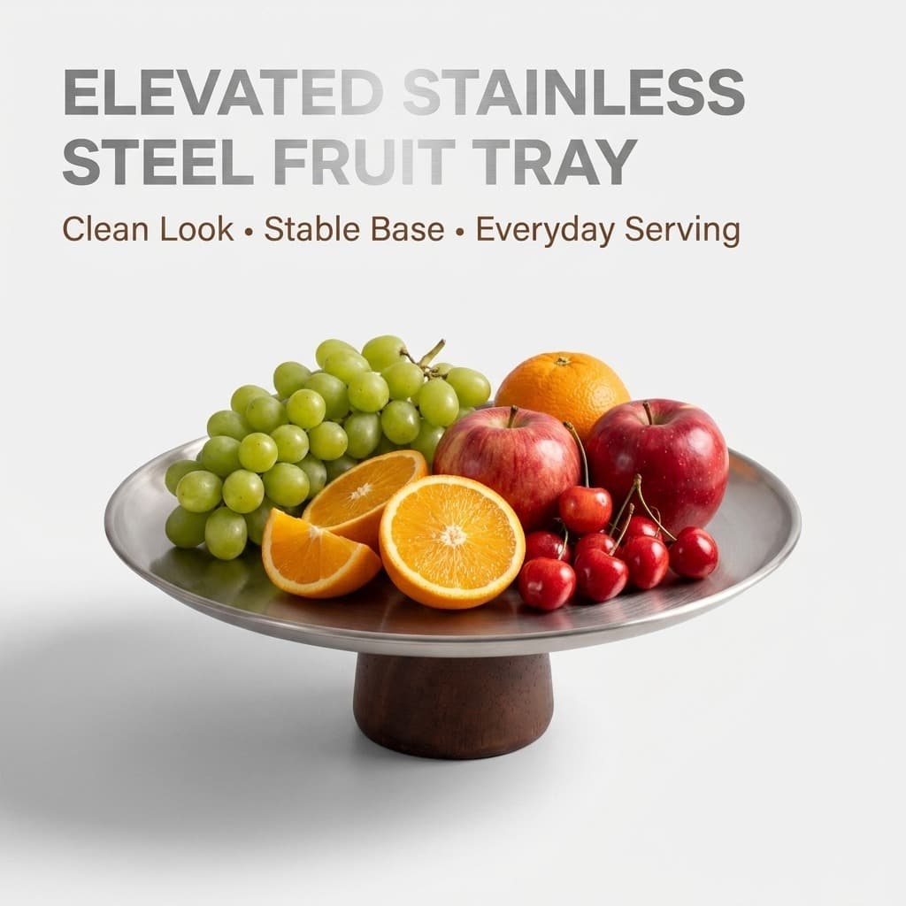 High Foot Cake Tray Stainless Steel Wooden Base Luxury Home