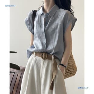 Manufacturer Asian Summer Short Sleeve Shirt Women's Autumn Work Commute Wear Blouse Small Flutter Sleeve Sleeveless Top