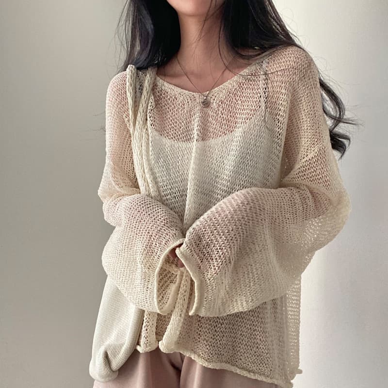 New Hollow Out Chic Women's Design Summer Thin Knit Top Korean Soft Style Loose Outer Cover