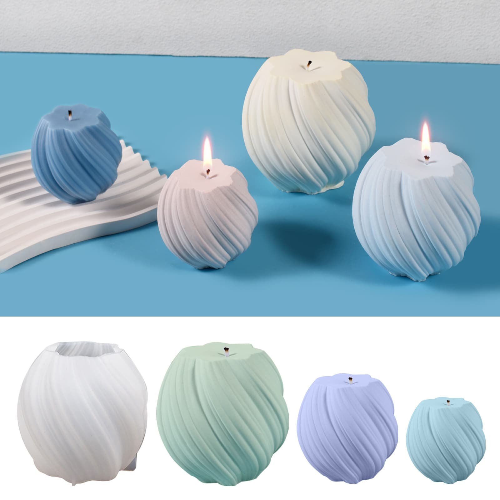 Nuohan Silicone DIY Abstract Art Pillar Candle Mold Irregular Geometric Wave Swirl Epoxy Resin Mold