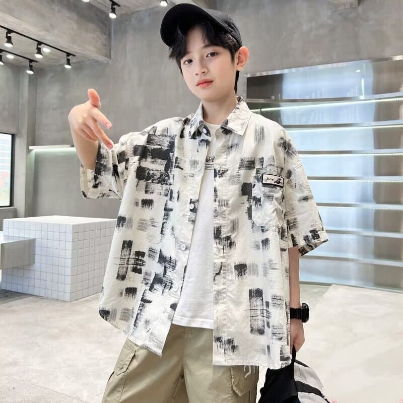 Boys Summer Shirt Cool Touch 2024 New Style Short Sleeve Shirt Top for Older Kids