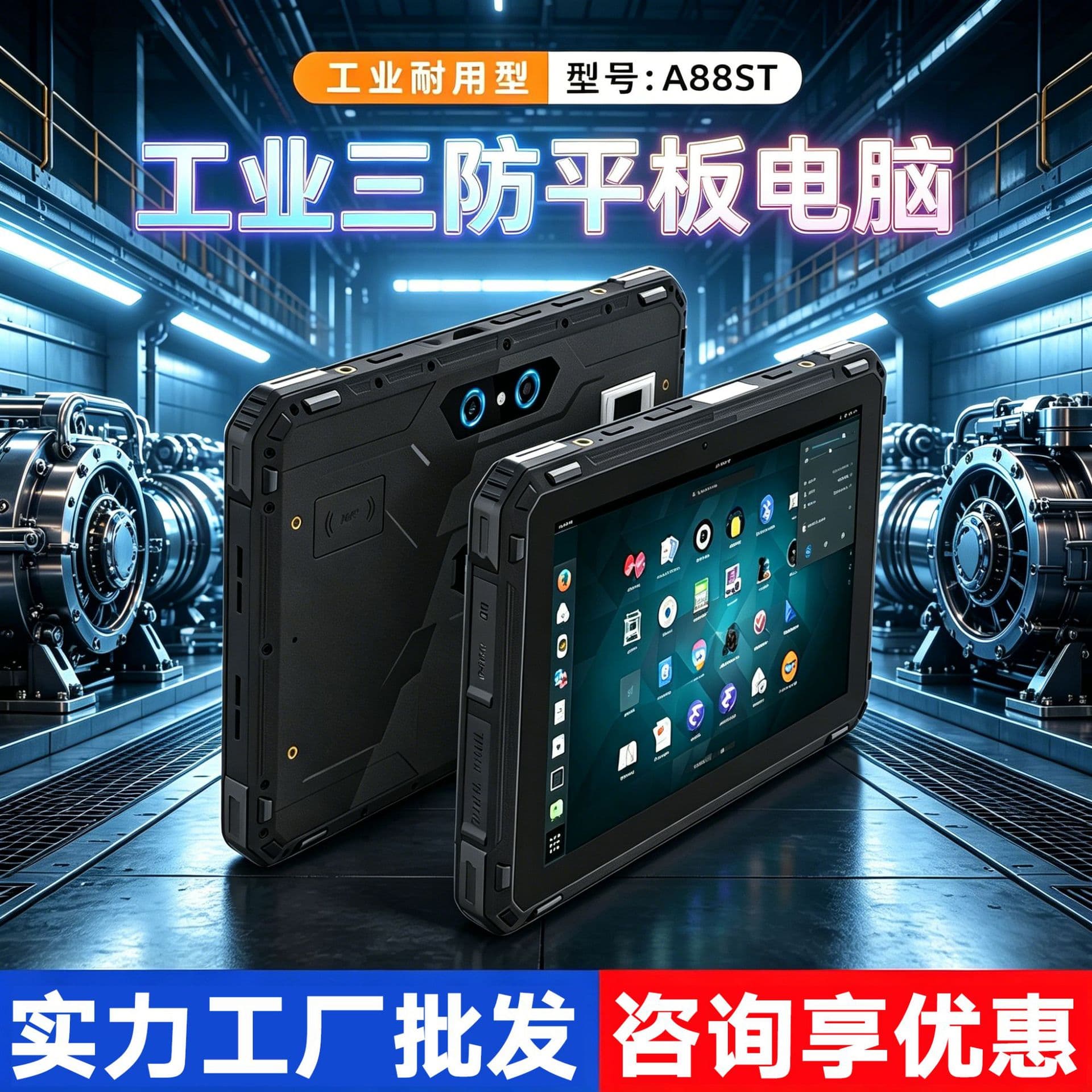 Industrial A88ST IP68 High Protection Ultra-thin and Lightweight, Long-lasting 8-Core Rugged Tablet