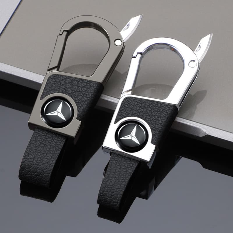 Car Keychain Leather Logo Waist-Hanging Key Holder Men's Personality Stainless Steel High-End New Key Chain Universal