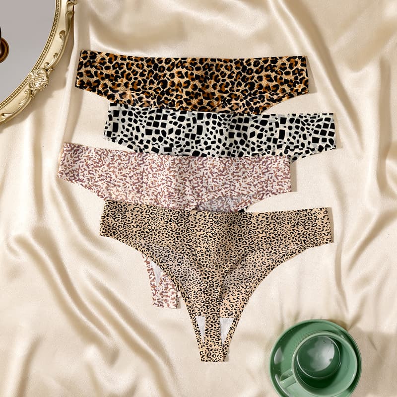AliExpress Hot Selling Sexy Leopard Print Thong Ice Silk Seamless Breathable Panties Women's Hot Comfortable Soft G-String