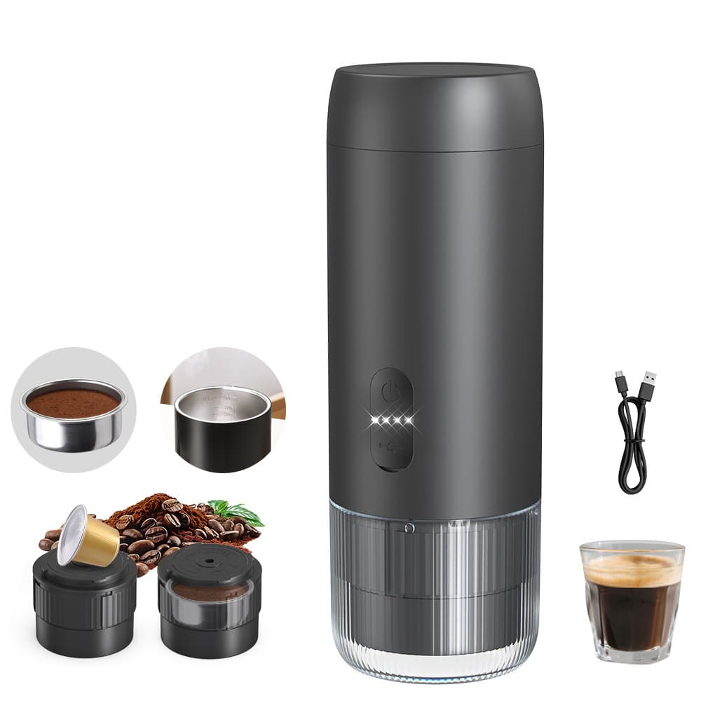 Portable Espresso Machine Compatible with Capsules and Coffee Grounds, Cross-Border Wireless Heating Coffee Maker, Outdoor USB Rechargeable