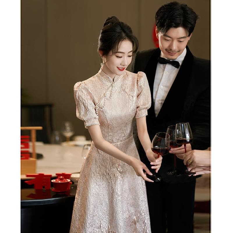 New Chinese-style Mini Dress Women 2026 New Cheongsam Wedding Toast Dress Marriage Engagement Dress Banquet Gown