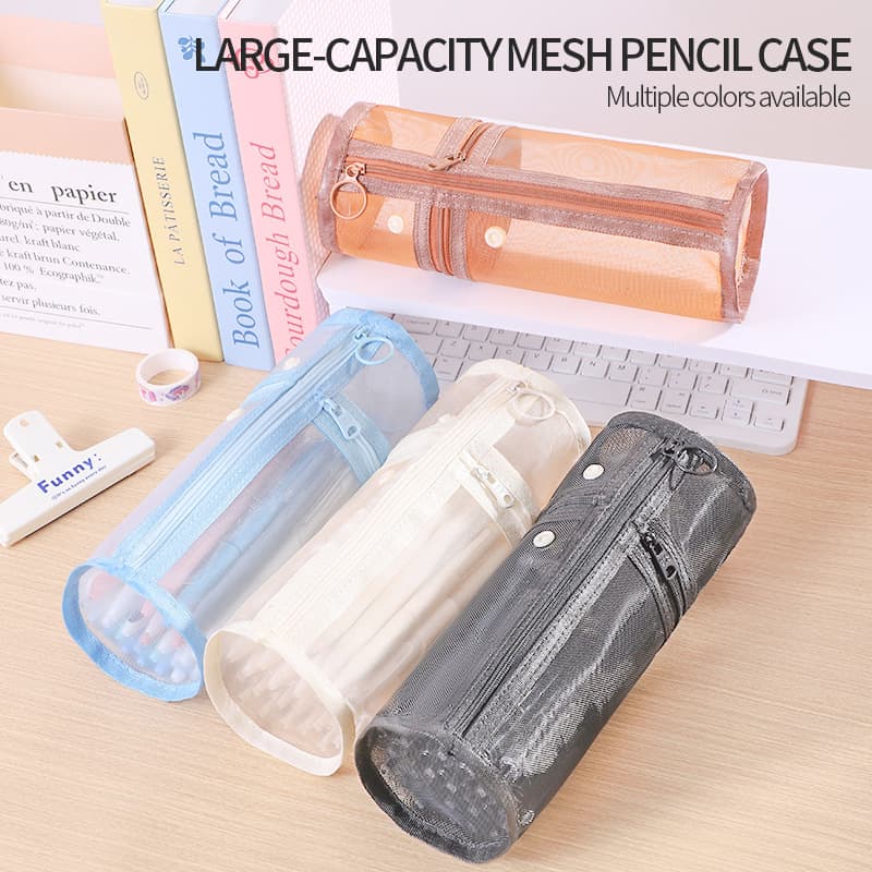 Mesh Pen Bag Pen Holder Multifunctional Transparent Large Capacity Simple Cosmetic Portable Storage Bag Cosmetic Bag Student Lead