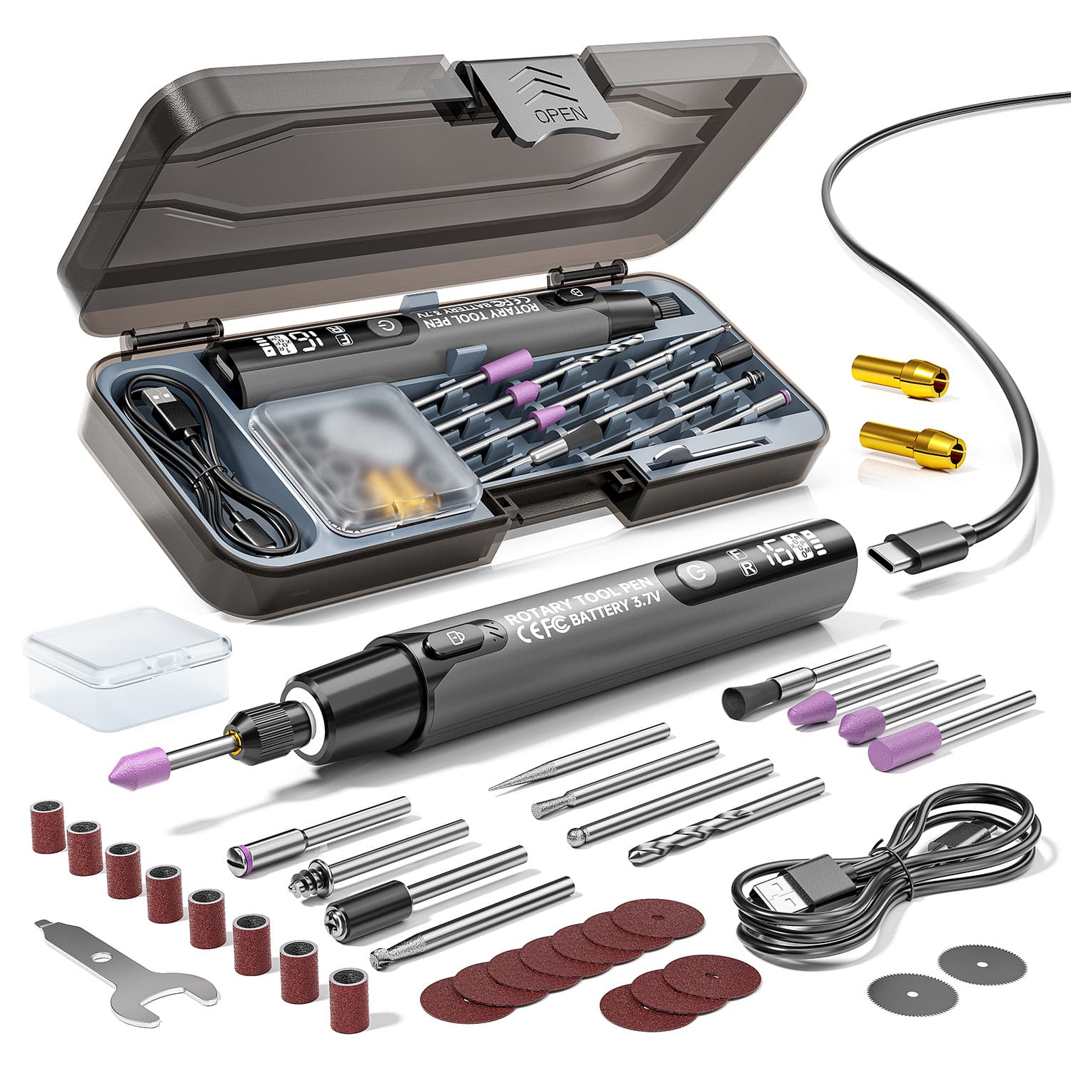 Rechargeable Mini Electric Grinding Engraving Pen Portable Rotary Digital Display Repair Kit Polishing Drilling DIY Tool