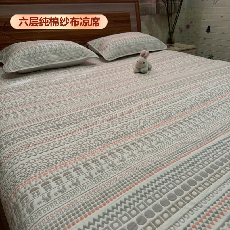 Q gauze bed sheet, six-layer pure cotton soft cooling mat, suitable for infants, students, adults, double room in air-conditioned room, non-Yazan coarse cloth three-piece set. W