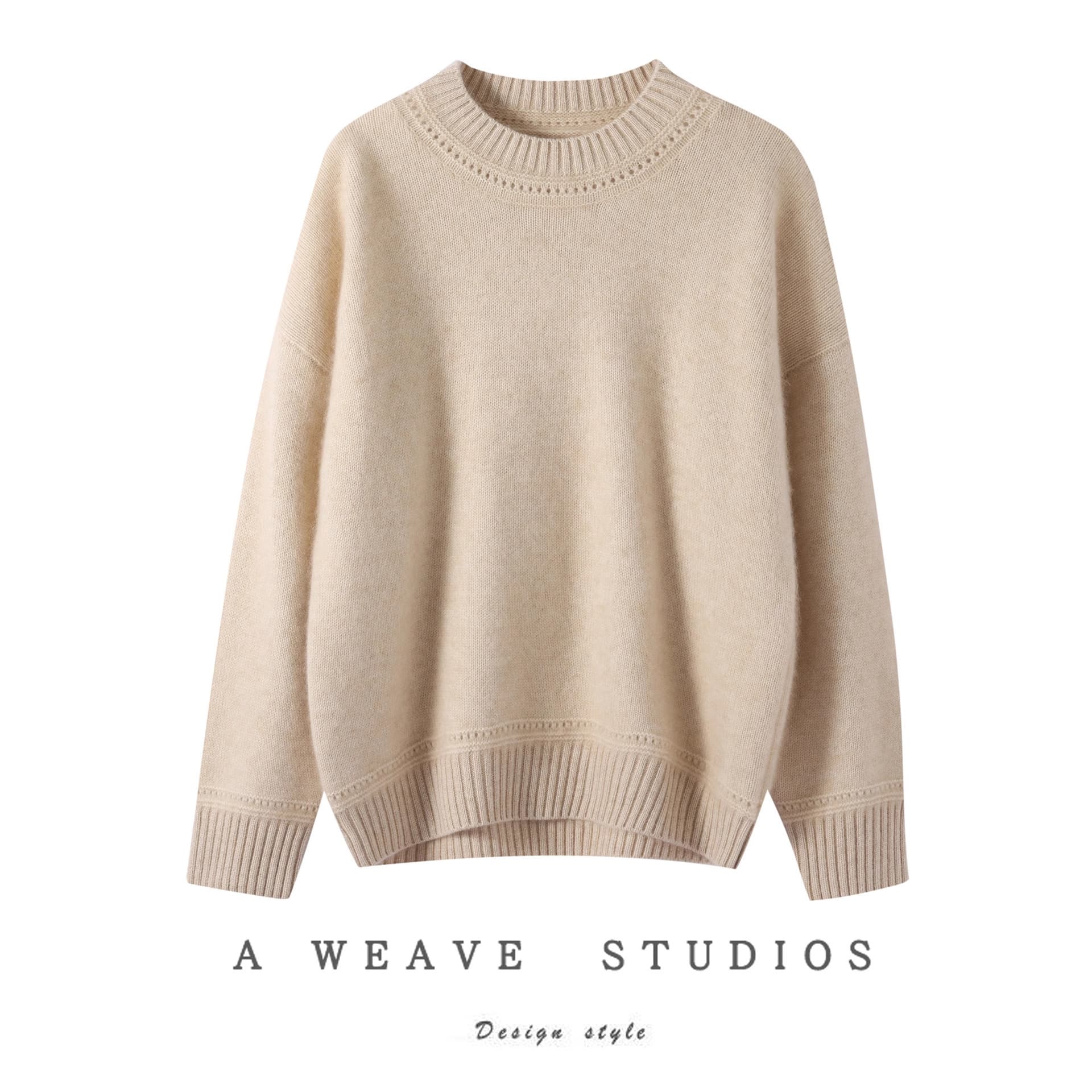 Premium Soft Baby Cashmere Crewneck Sweater for Women, Fall Winter Loose Drop Shoulder Slim Fit Knit Base Layer