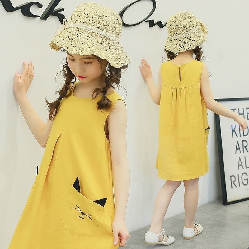 Girls Summer Dress Princess Dress for Toddler Kids Cotton Linen Sleeveless Vest Dress Baby Summer