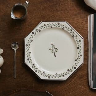 Vintage Relief Vine Floral Tree Octagonal Ceramic Plate Dessert Plate Dinner Plate Cake Plate Fruit Plate Pasta Plate