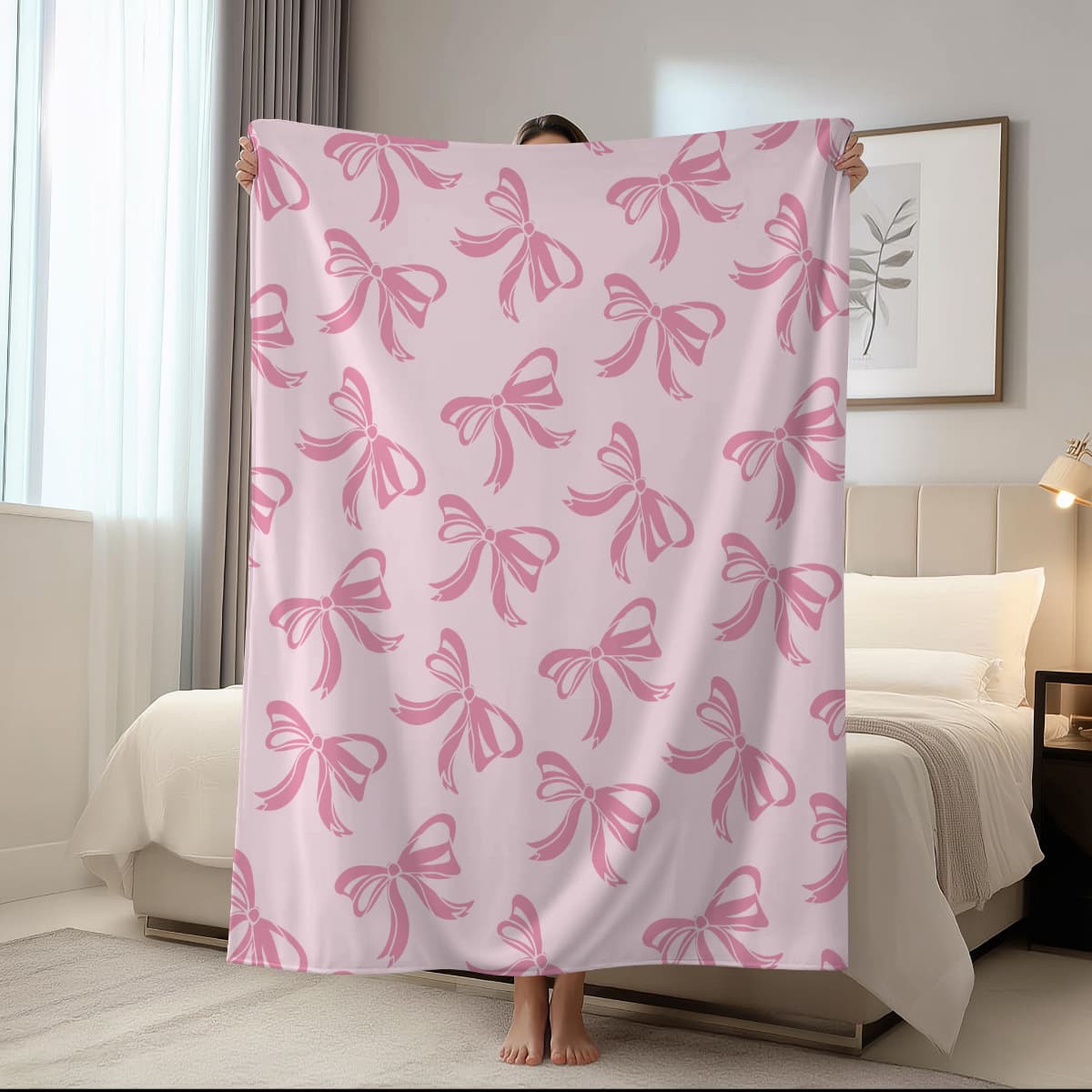 Bowknot Flannel Blanket for Export, Cross-Border, Customized with Xiyin Print, Nap Blanket, Thickened Flannel Blanket