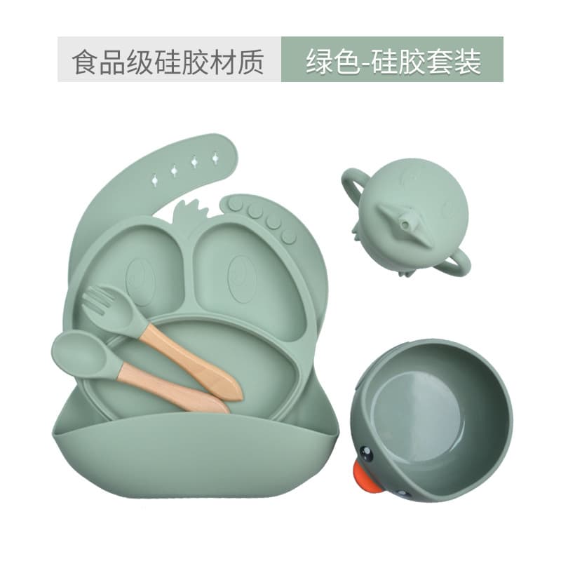 Children's Silicone Dinnerware 6-Piece Set Cartoon Baby Feeding Set Food-Grade Suction Bowl Anti-Drop Plate