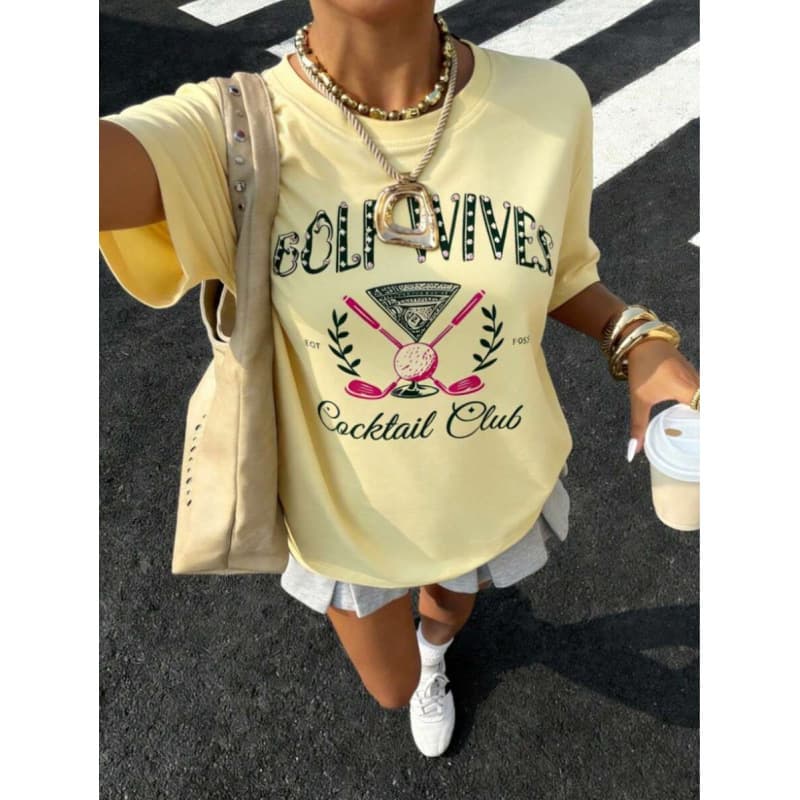 European size cotton Women's Golf Cocktail Party Graphic T-Shirt, Casual
