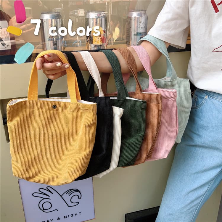【Ready-to-Ship】910262 Artistic Corduroy Bag, Handheld Casual Women's Small Handbag, Retro Cloth Bag, Bento Bag