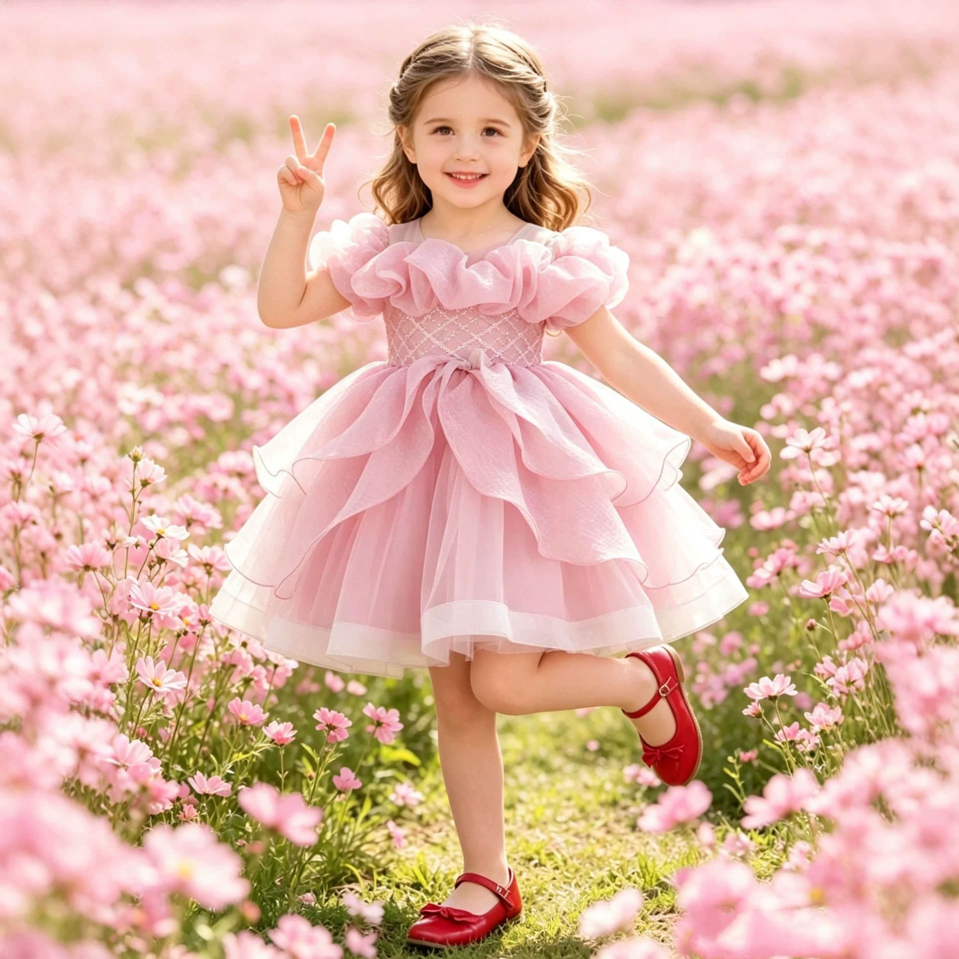Kids Dress Macaron Color Mesh Tutu Dress One-Shoulder Birthday Party Performance Princess Dress