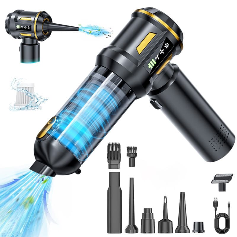 Car Vacuum Cleaner Brushless Motor LCD Display Battery Level Handheld Vacuum Suction and Blow All-in-One Blower Cross-Border