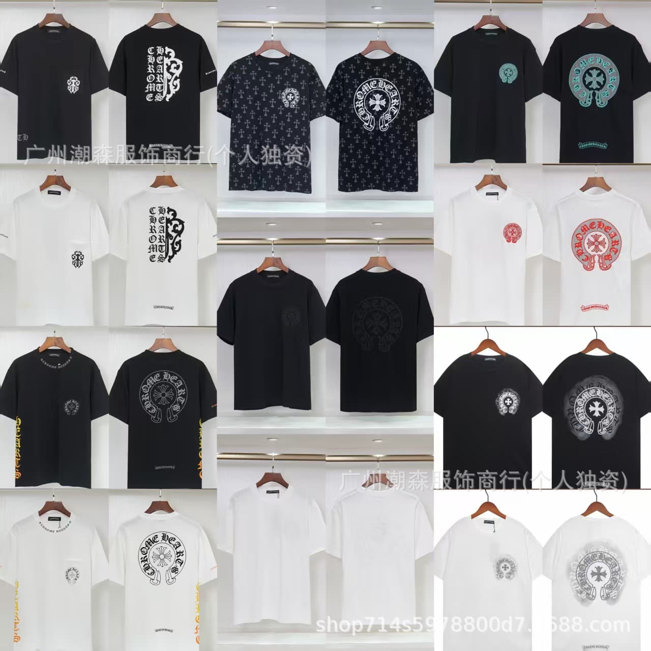 Spring and summer new Chrome Hearts horseshoe cross Sanskrit alphabet series men's and women's short-sleeved Chrome T-shirt trend