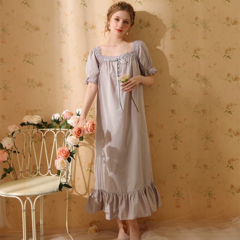 New Palace Style Nightgown for Women Summer Cross-Border Long Sexy Vintage French Princess Short Sleeve Loose Pajamas