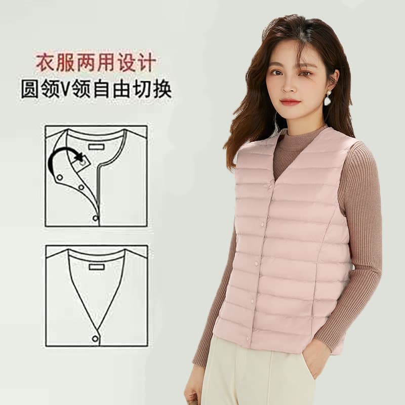 Cross-border TikTok New Women's Collarless Down Inner Vest V-Neck Lightweight Warm Jacket Vest Round Neck