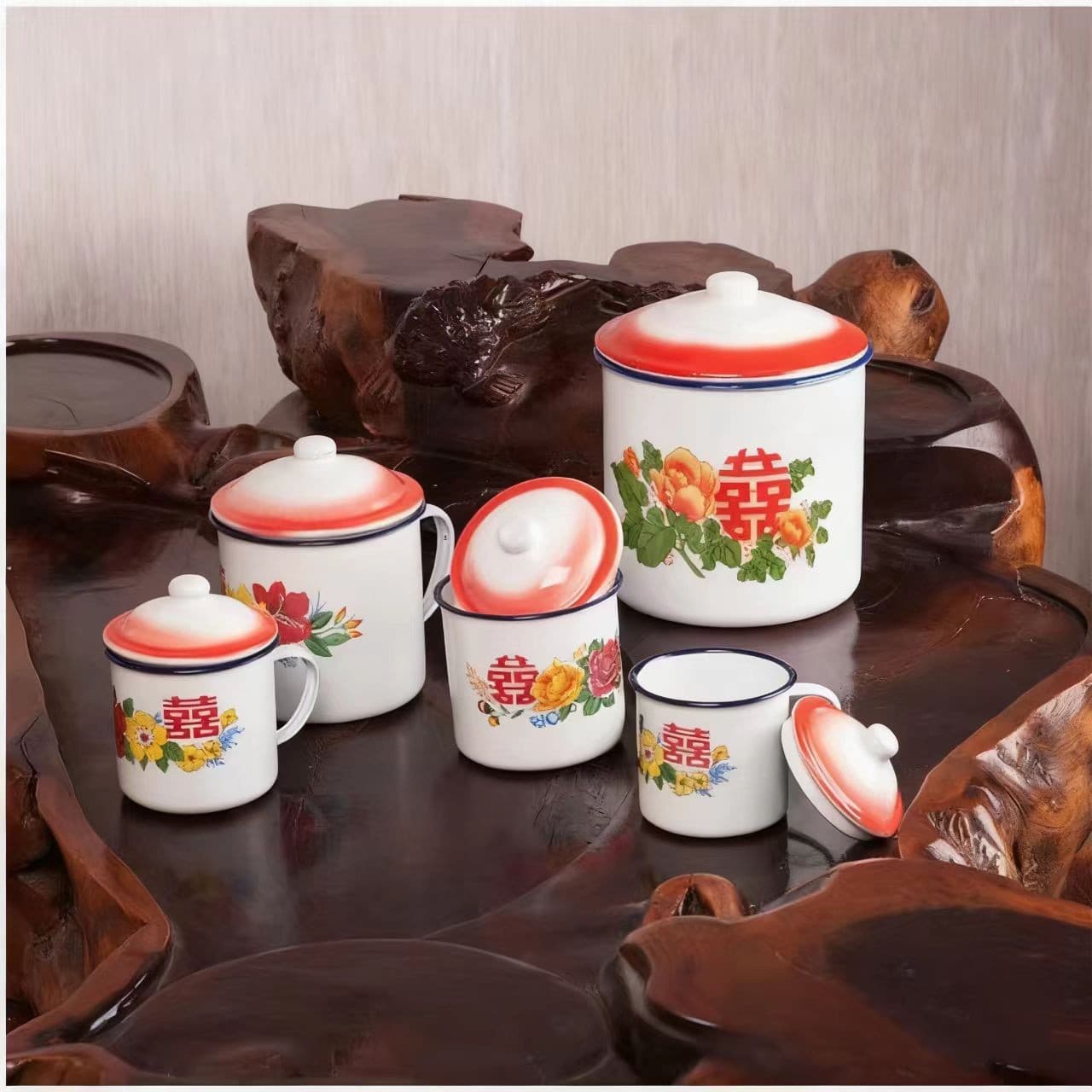 Wholesale Double Happiness Vintage Enamel Tea Mug Retro Craft Tea Mug Drinking Water Cup Water Cup Mug
