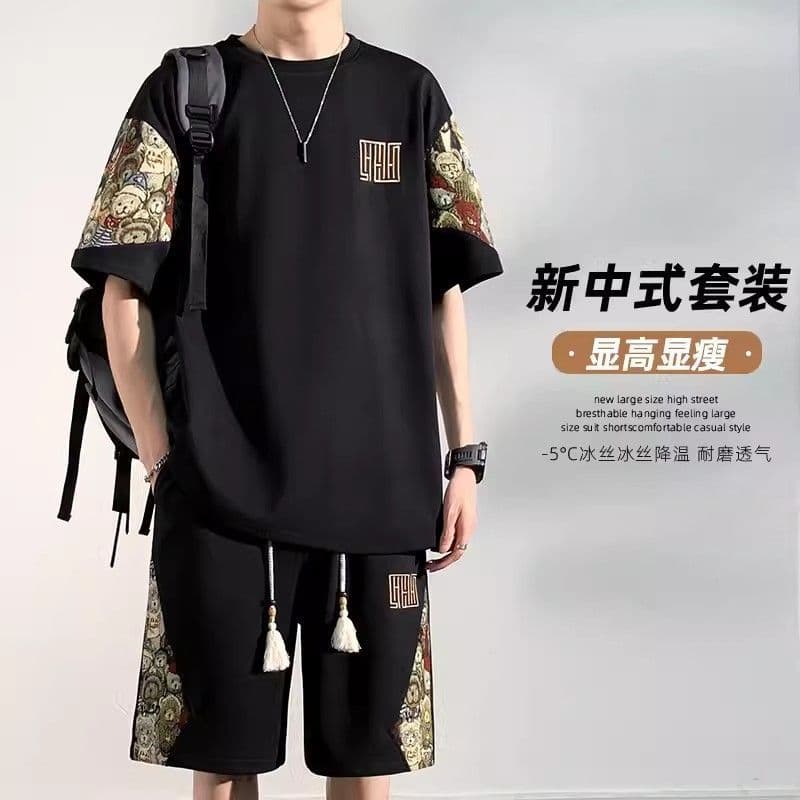Men's Summer Set Short Sleeve T-Shirt and Shorts Sport Suit Casual Loose Fit Stylish Outfit