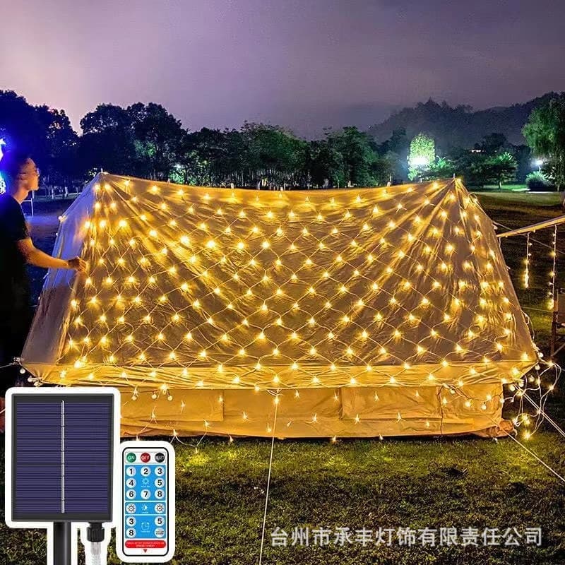 Solar Powered LED Fishing Net String Lights Outdoor Waterproof Lawn Atmosphere Decorative Lights Ceiling Mounted Starry Sky Theme