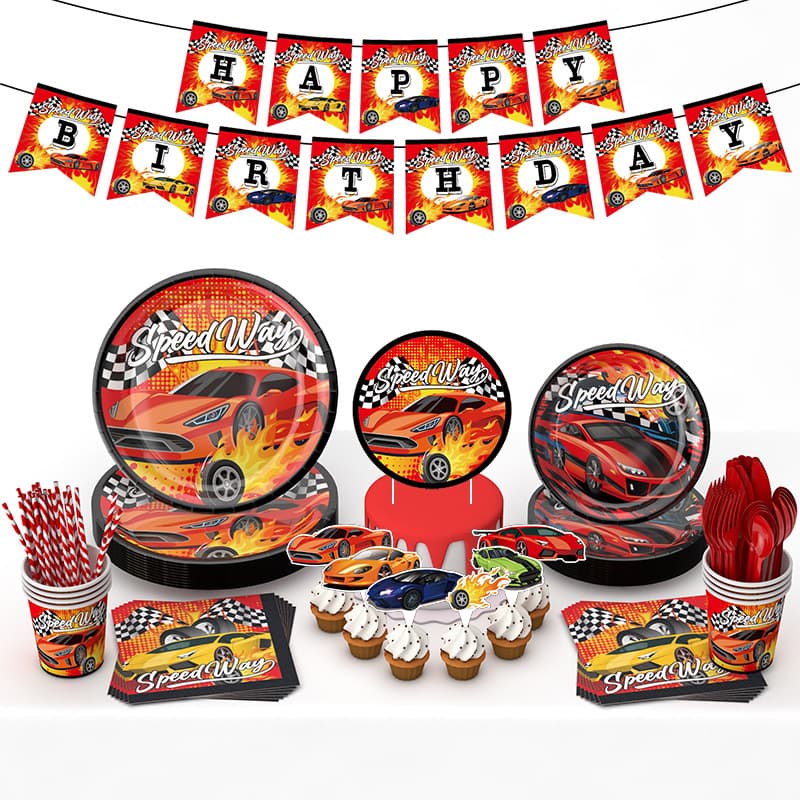 Cross-Border Racing Kids Birthday Party Paper Plate Sports Car Party Disposable Tableware Set Party Decoration Supplies