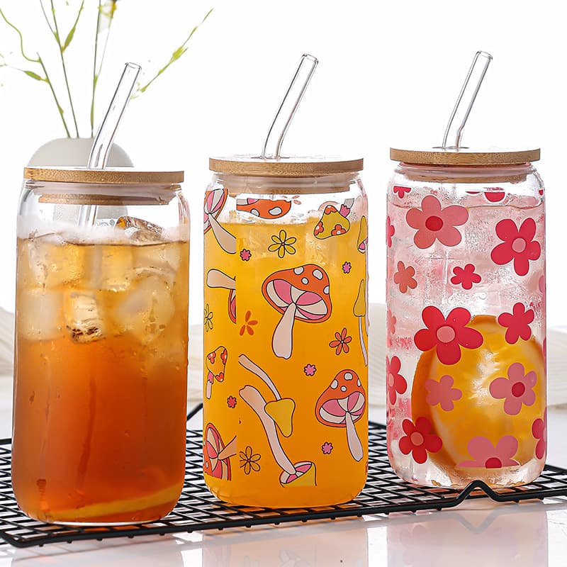 Trendy Ins-Style Transparent Glass Cola Can Cup High-End Beverage Cup Wholesale with Straw