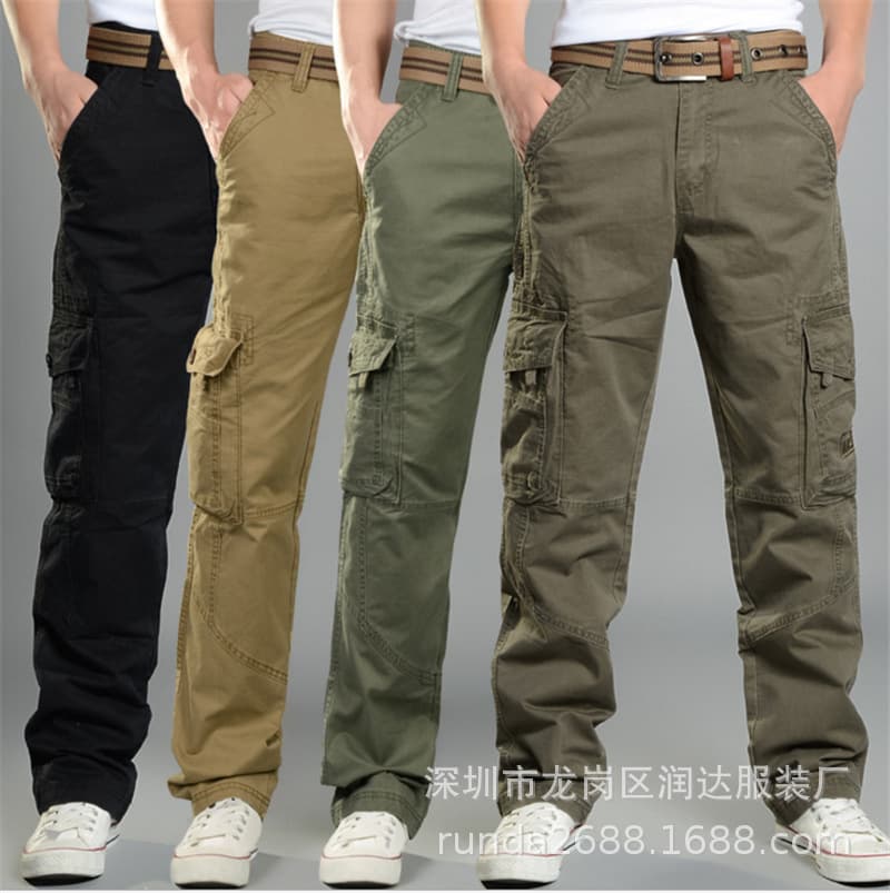 Men's Outdoor Cargo Casual Long Pants, Workwear Store Men's Washed Cotton Multi-Pocket Straight-Leg Casual Pants