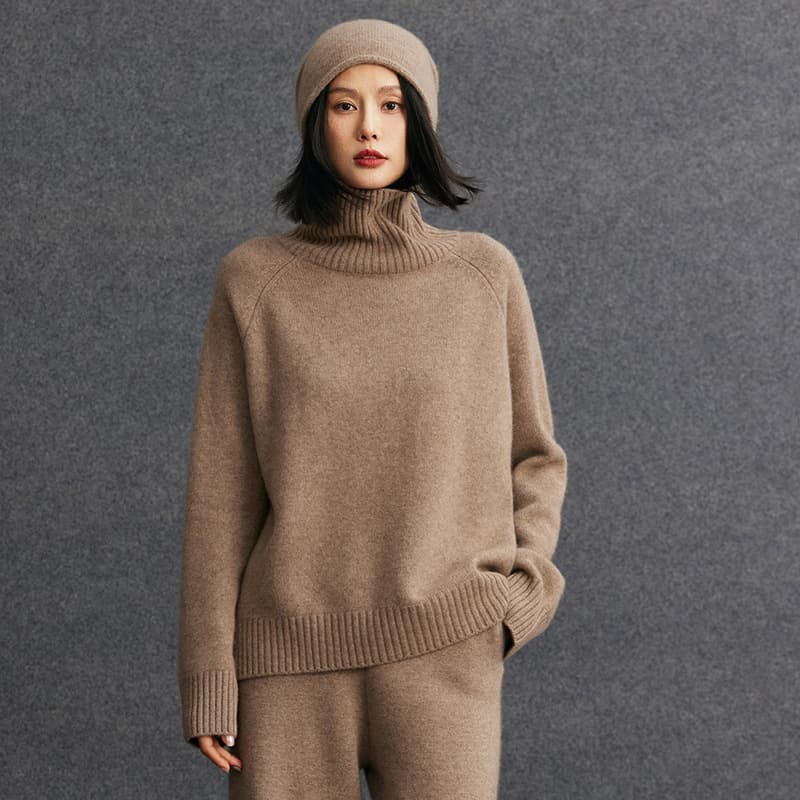 Simple versatile turtleneck solid color cashmere knit base layer loose slimming casual work thick women's warm