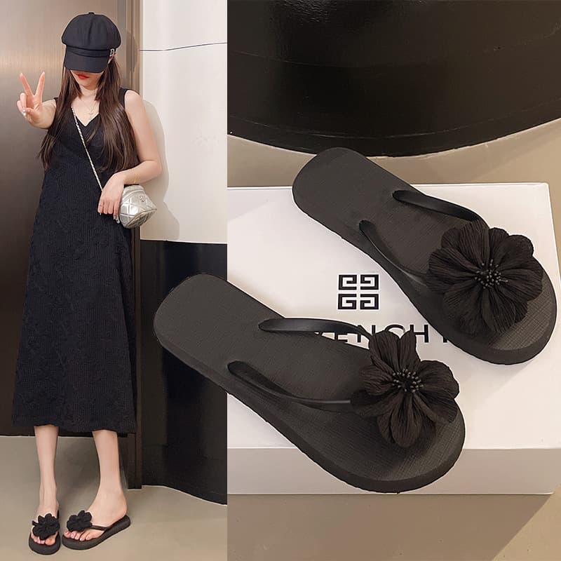 Flip-Flops Beach Shoes for Women, Fashionable Floral Casual Thong Sandals, Summer Beach Slippers for Outdoor Wear
