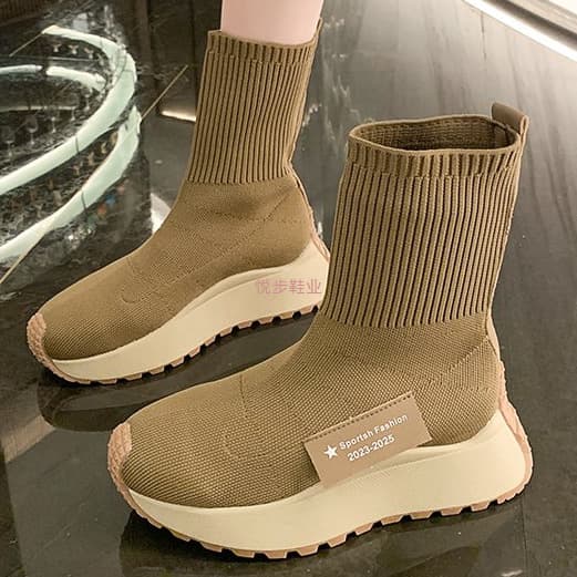 Elastic Slimming Sock Boots Knit Ankle Boots for Women 2025 New Thick Sole Boots Ins High Top Sock Shoes Autumn Versatile